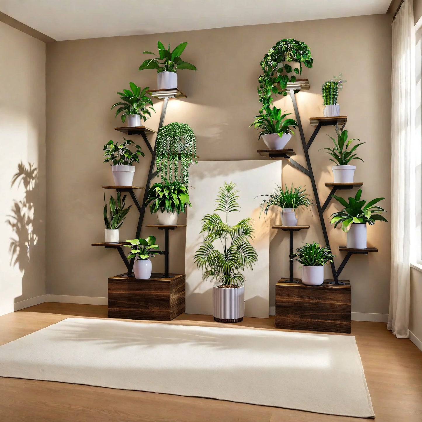 Plantenstandaard - Boomvormig Ontwerp - Houtkleurig - Metalen Frame