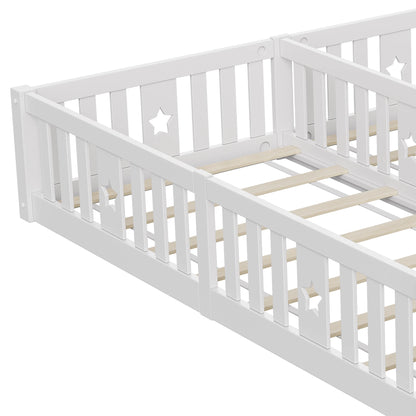 Houten Vloerbed met Speelhekken - 2 Pakketten - 53x10x60cm, Grijs/Wit