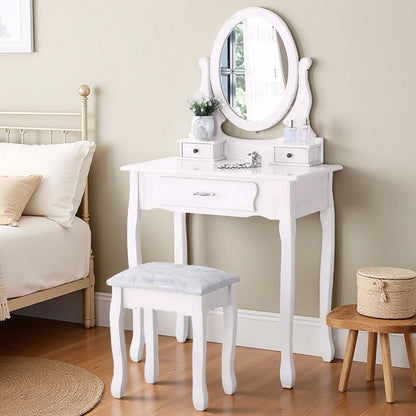 Make-up Tafel - Set met Spiegel en Stoel - 3 Laden - Wit