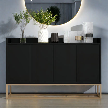 Houten 4-deurs Sidekast - 120x30x80cm, Wit + Zwart