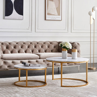 Salontafel set - 2-delig - wit en goud - metalen frame