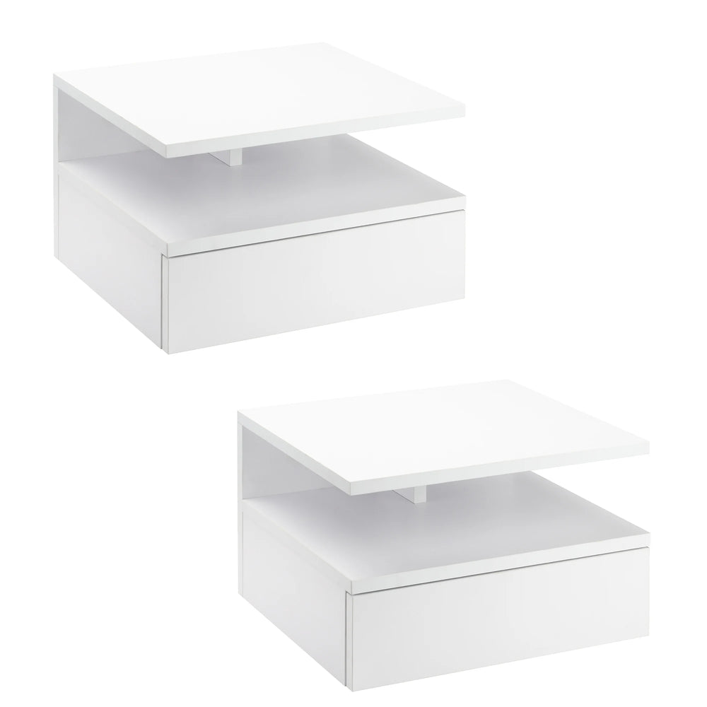 HOMCOM set of 2 Wall bedside table tables, hanging night tables with sliding drawer, open compartment, tray, style