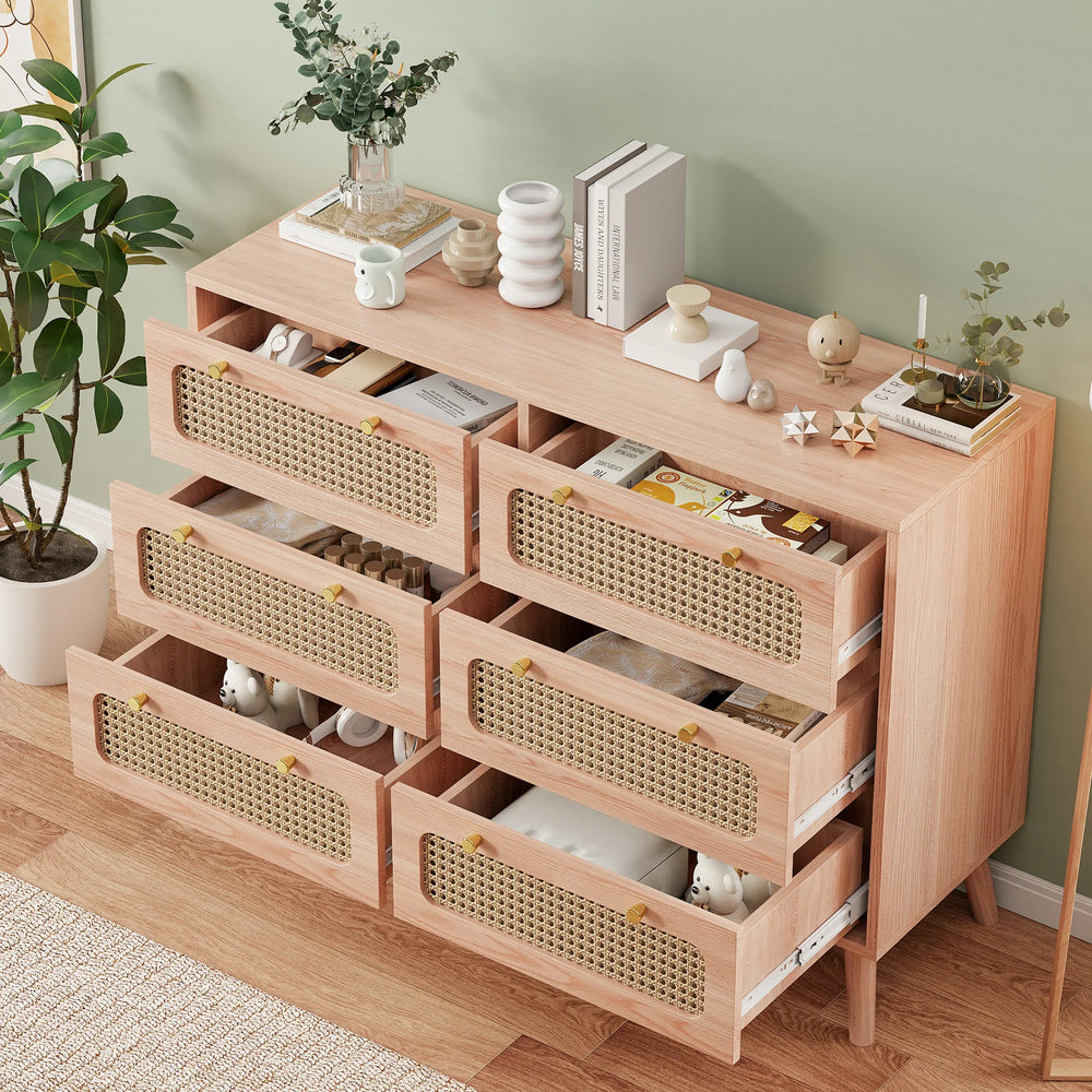 Houten Dressoir - 6 Laden - Natuurlijk Hout