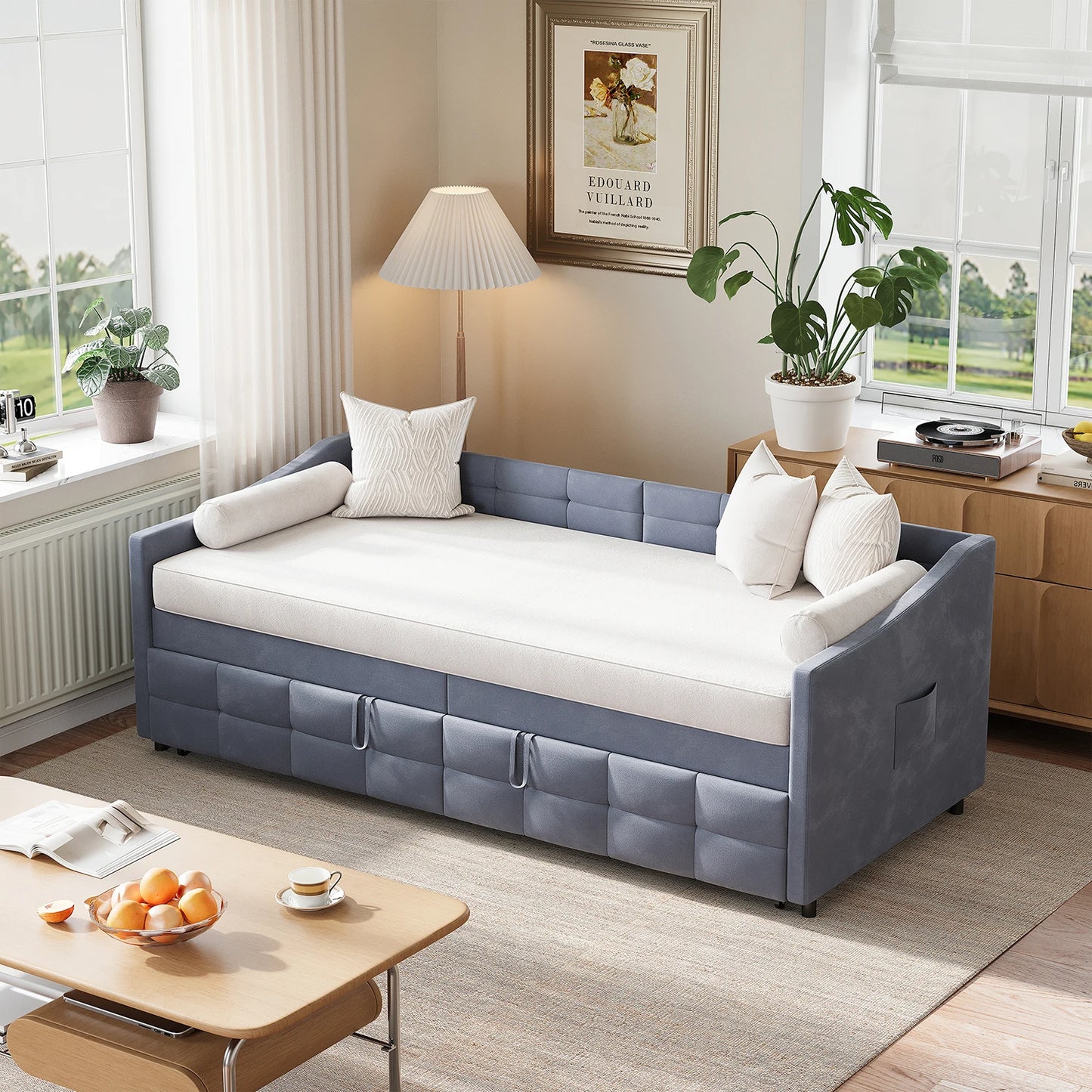 Kunstleer Extensiebank - 90x200cm - Zwart & Grijstint