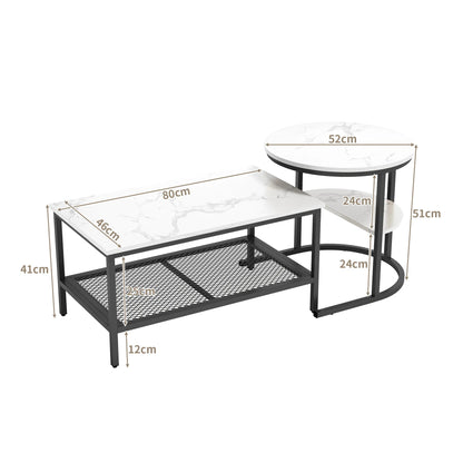Salontafel Set - 2-Delig - Rond En Rechthoekig - Zwart En Wit