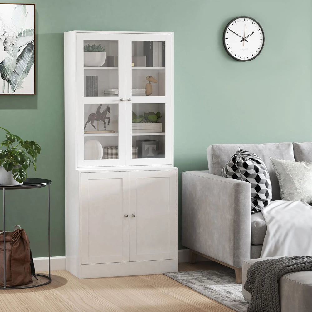 HOMCOM showcase Library, buffet living room, storage unit with 2 glasses doors, 2 drink doors, 4 adjustable shelves, for living room, desk, bedroom, White