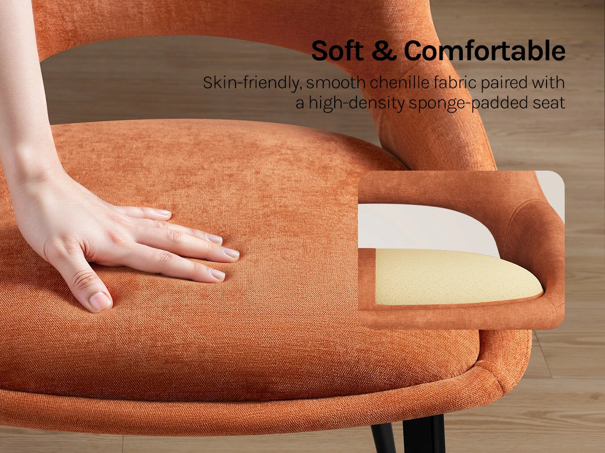 WOLTU 6PCS/SET Kitchen Chairs Dining Chairs Hollow High Back Dining Chair Chenille Upholstered Seat Metal Legs for Living Room