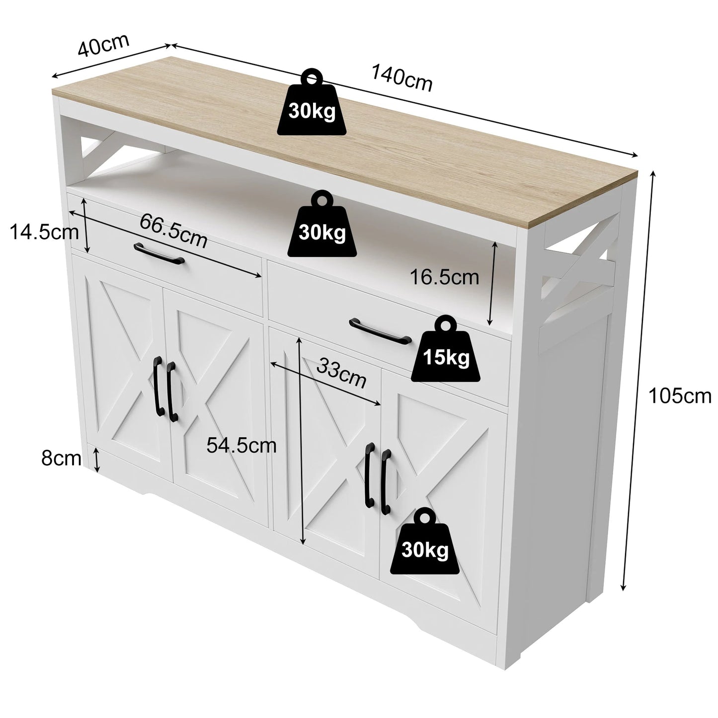 Dressoir - 2 Lades & 2 Deuren - Wit - Opbergruimte