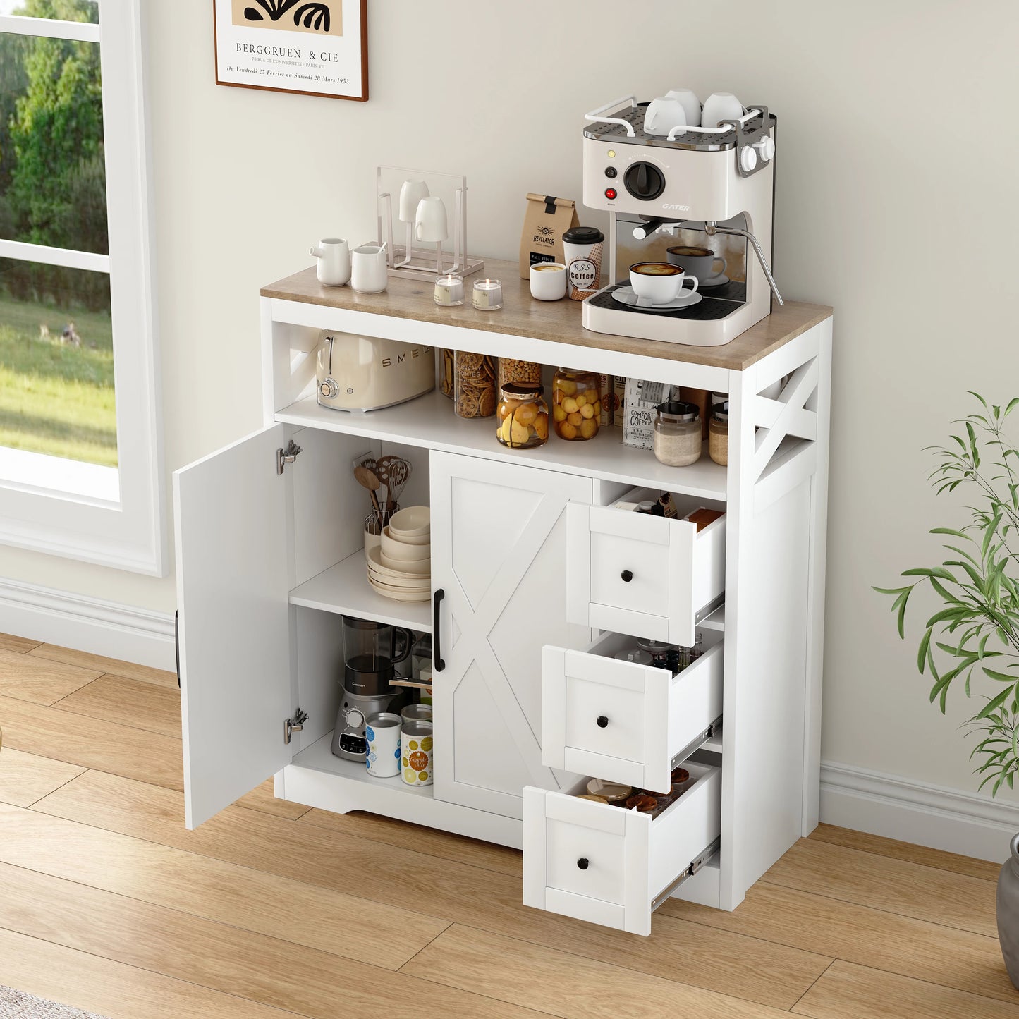Houten Sideboard - Wit - 120x60x30cm