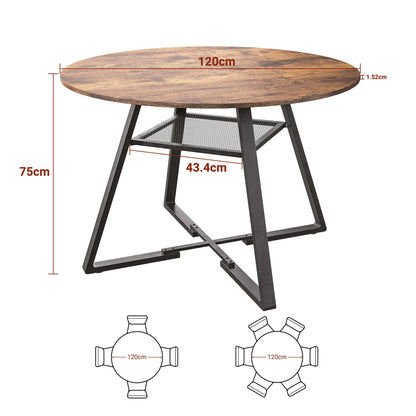 Ronde Eettafel - Houtlook Tafelblad - Zwart Metalen Frame