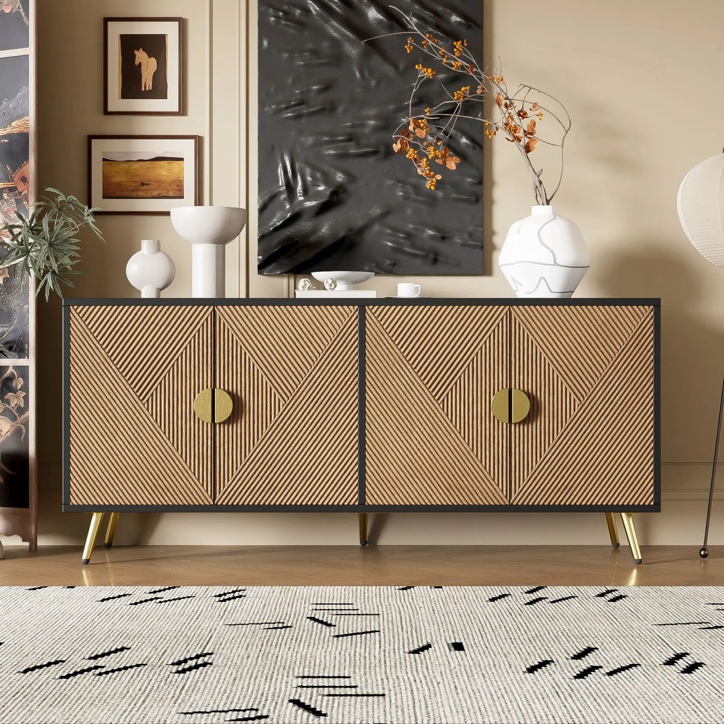 Dressoir - 4 Deuren - Gouden Handgrepen - Glanzende Poten - Luxe afwerking