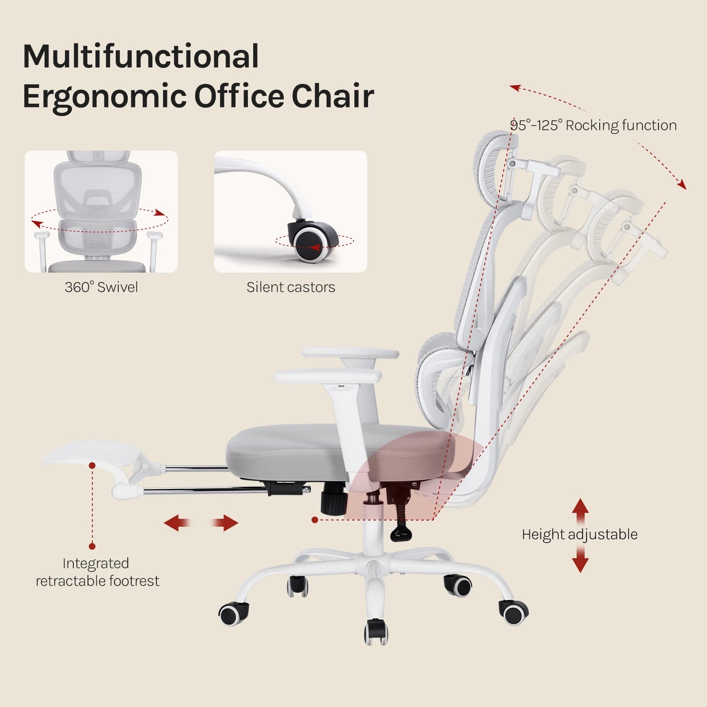 WOLTU Ergonomic Office Chair Mesh Fabric Desk Chair with Adjustable Headrest Backrest Swivel High Back Chair for Study Office