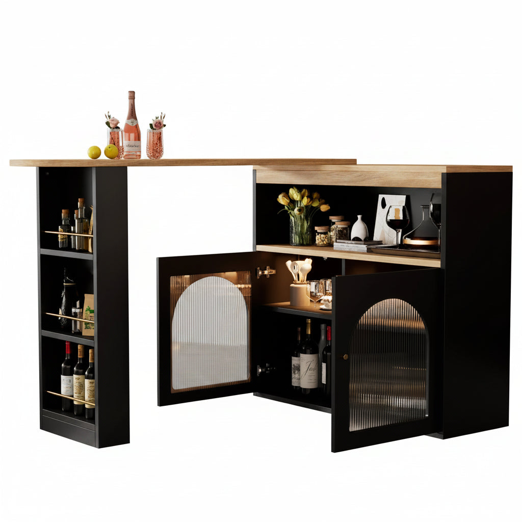 Houten Bartafel - Met Opslagruimte - Zwart