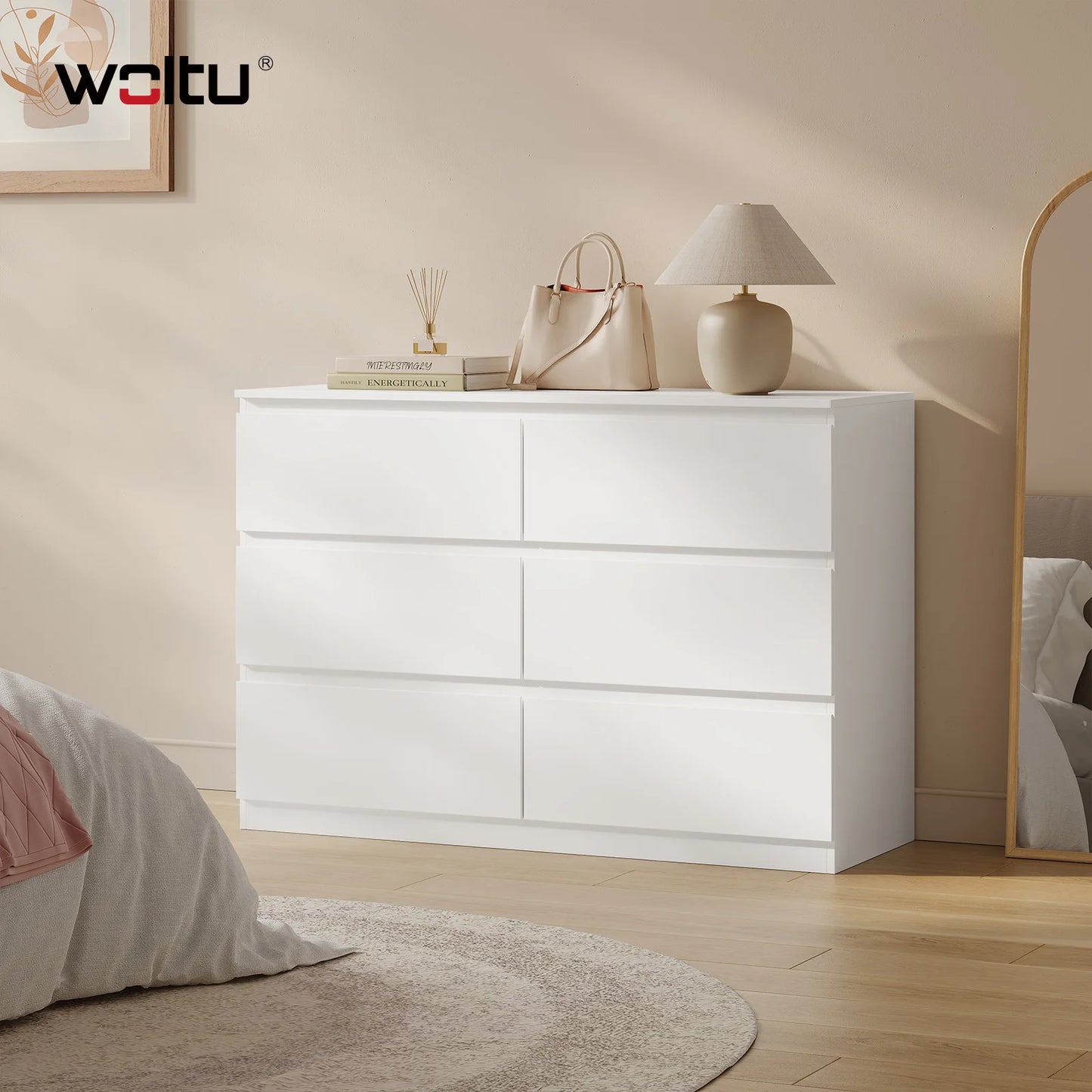 WOLTU Bedroom Chest of Drawers with 6 Drawers 100x69x36cm Storage Cabinet White Sideboard Dresser for Living Room Hallway