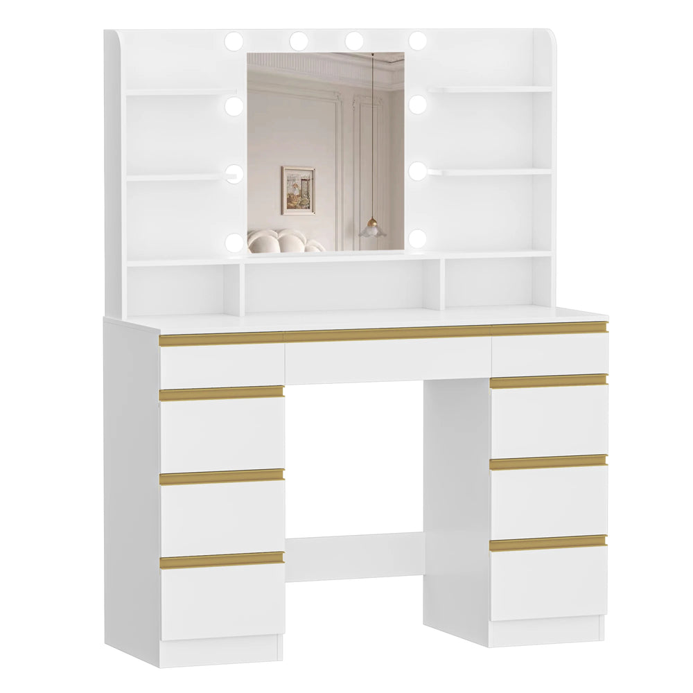 Dressing Table with 10 LED Light Balls,Adjustable Brightness,Large HD Mirror,1 Large Drawer and 8 Small Drawer Cabinets