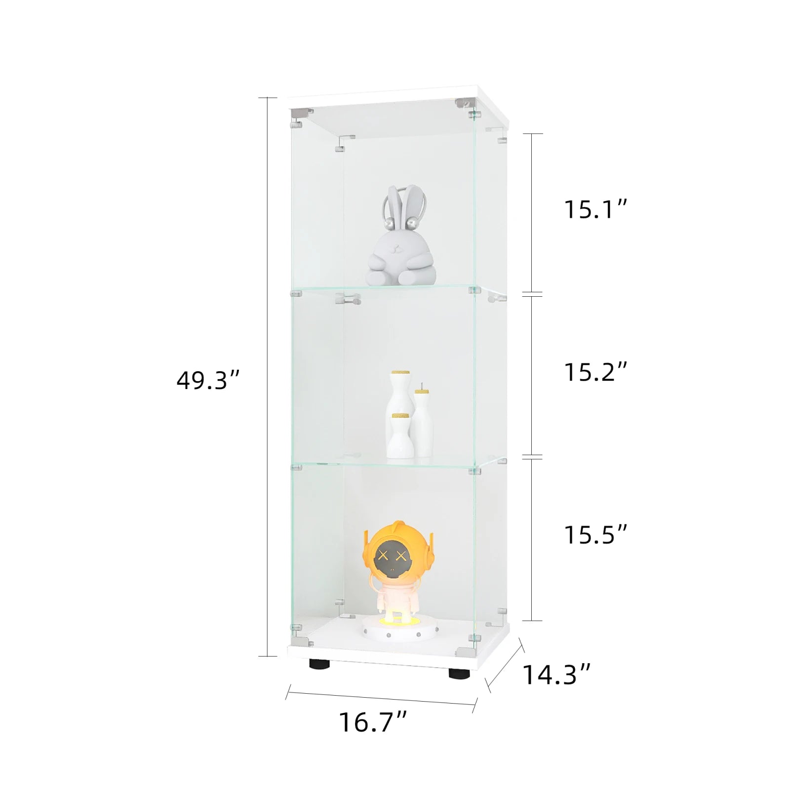 Glazen Displaykast - 3 Etages - 1 Deur - 49,3x16,7x14,3cm