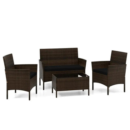 Rattan Tuinmeubelset - Gehard Glazen Tafel - Verstelbare Voetpads - Bruin