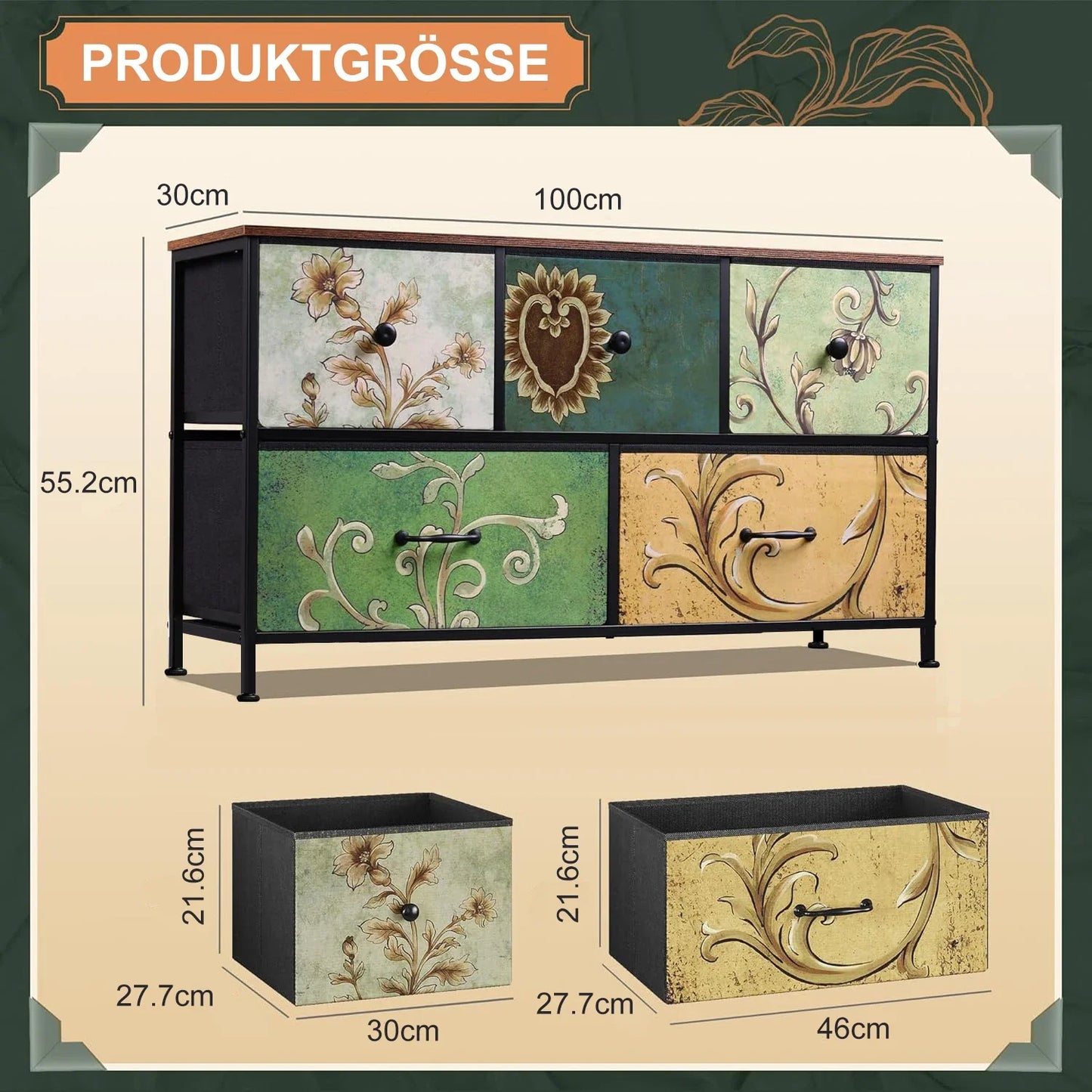Ladekast - 5 Lades - Vintage Houtlook - Zwart Metalen Frame