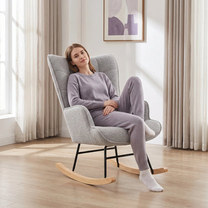 Schommelstoel - Stoffen Bekleding - Beige - Comfortabele Rugleuning