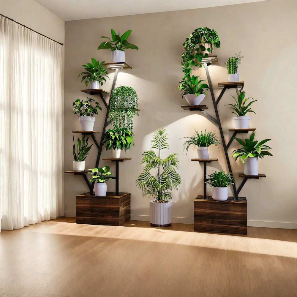 Plantenstandaard - Boomvormig Ontwerp - Houtkleurig - Metalen Frame