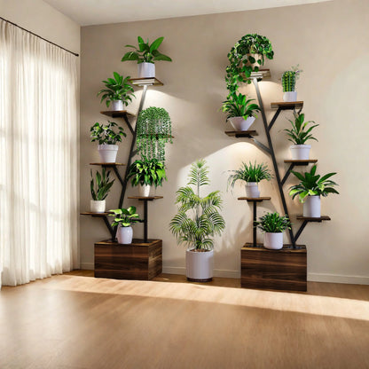 Plantenstandaard - Boomvormig Ontwerp - Houtkleurig - Metalen Frame