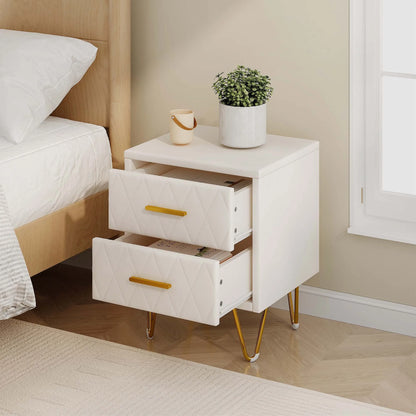 Beige Nachtkastjesset - 2 Stuks - Kunstleren Bekleding, 2 Laden, Modern Design