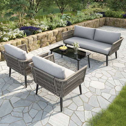 Loungeset Tuin - 4-persoons - Wit & Grijs