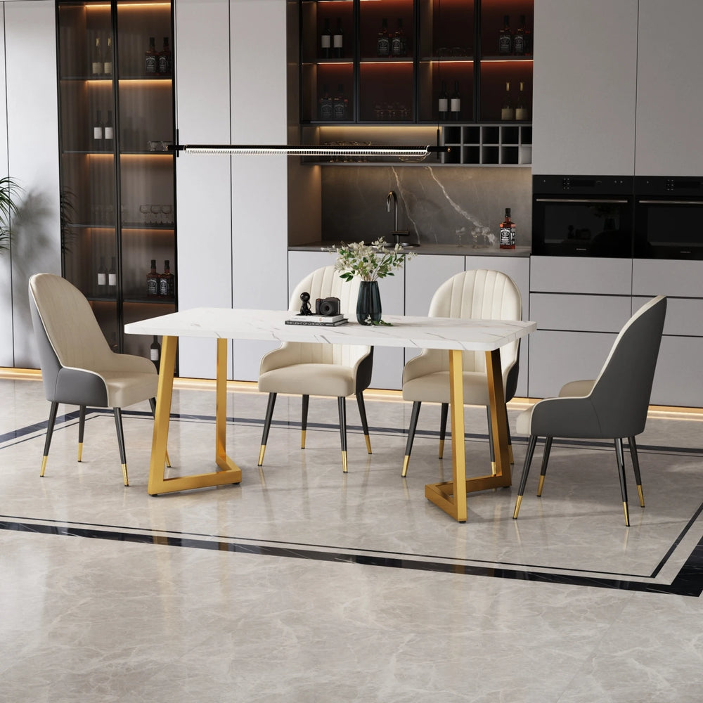 Eettafel - Marmerlook - 117x68cm - Wit/Goud