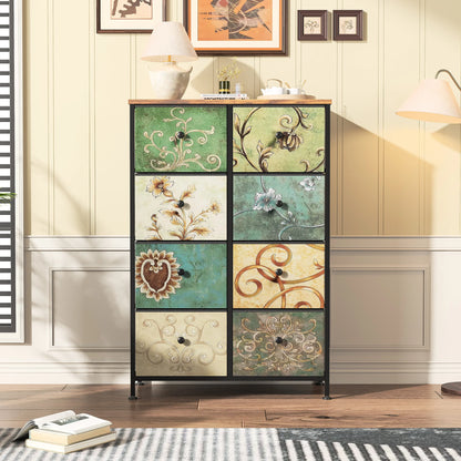 Ladekast - 8 Lades - Vintage Bloemenprint - Metalen Frame