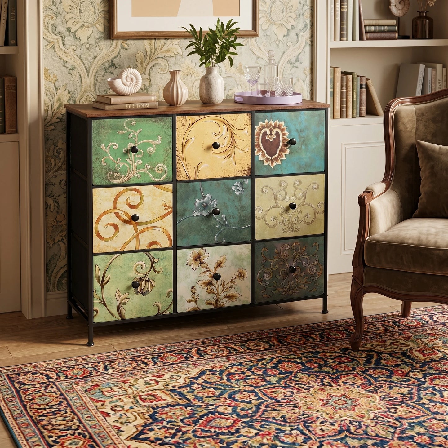 Dressoir Vintage look - 9 Laden - Hout - Metaal