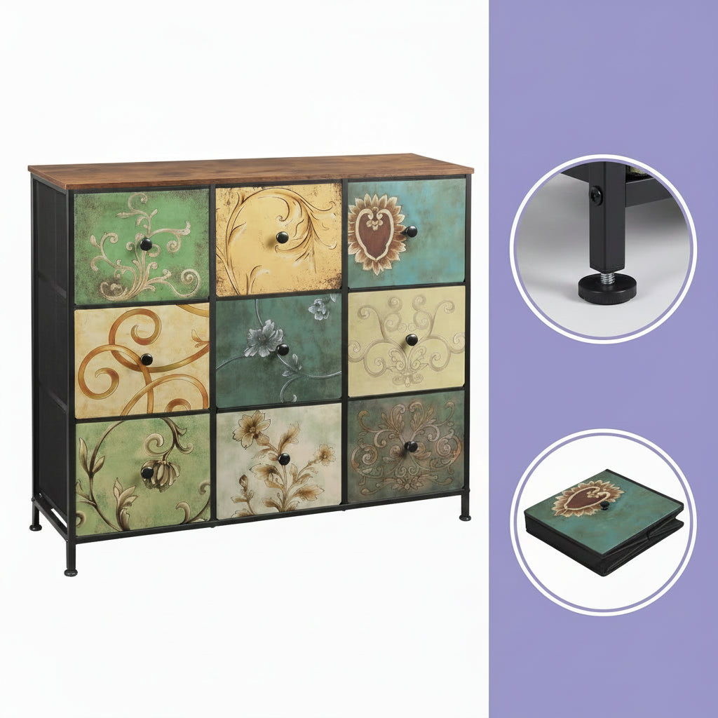 Dressoir Vintage look - 9 Laden - Hout - Metaal