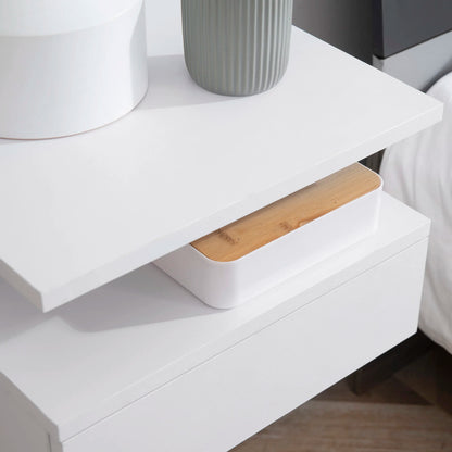 HOMCOM set of 2 Wall bedside table tables, hanging night tables with sliding drawer, open compartment, tray, style