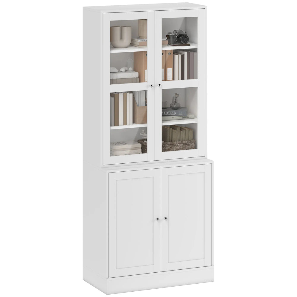 HOMCOM showcase Library, buffet living room, storage unit with 2 glasses doors, 2 drink doors, 4 adjustable shelves, for living room, desk, bedroom, White