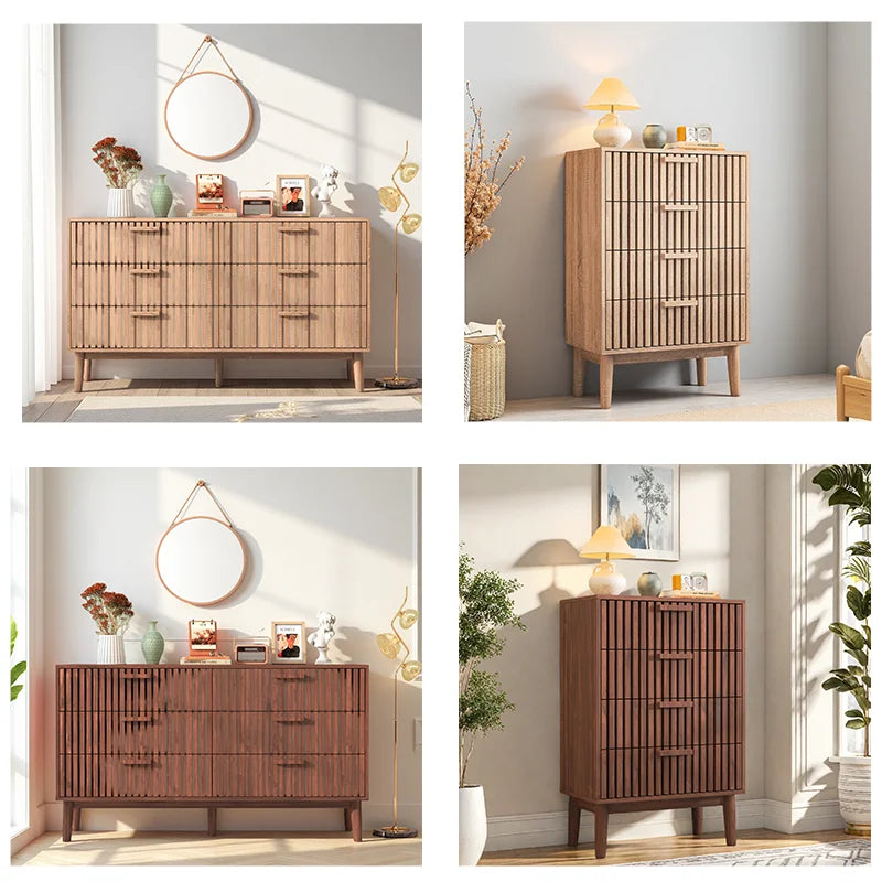 Houten Ladekast - 4 of 6 Laden - Houtlook of Walnoot, 60 × 34 × 91 cm / 100 × 34 × 73 cm