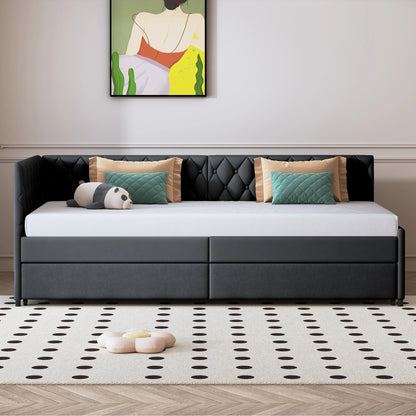 Velours Slaapbank - 90 × 200 cm, Inclusief 12 cm Matras - Grijs/Wit
