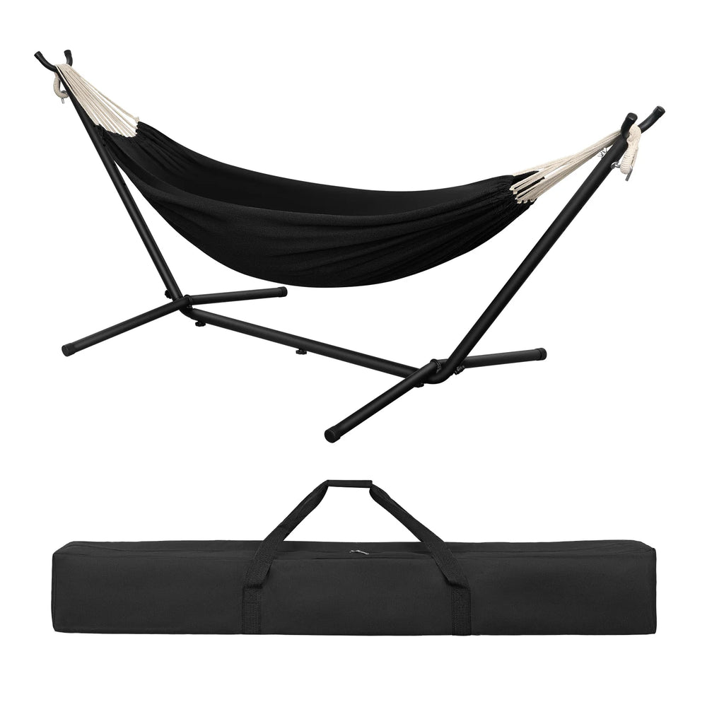 EUGAD Portable Double Hammock with Heavy Duty Stand 250kg Capacity 2 Person Outdoor Hanging Swing Bed for Camping Garden 280x106x100cm