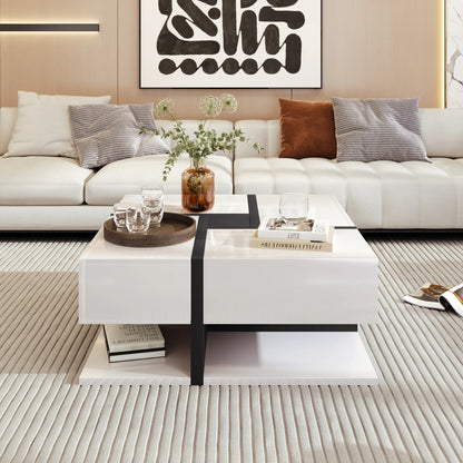 Houten Salontafel - 4 Laden - Hoogglans - Wit