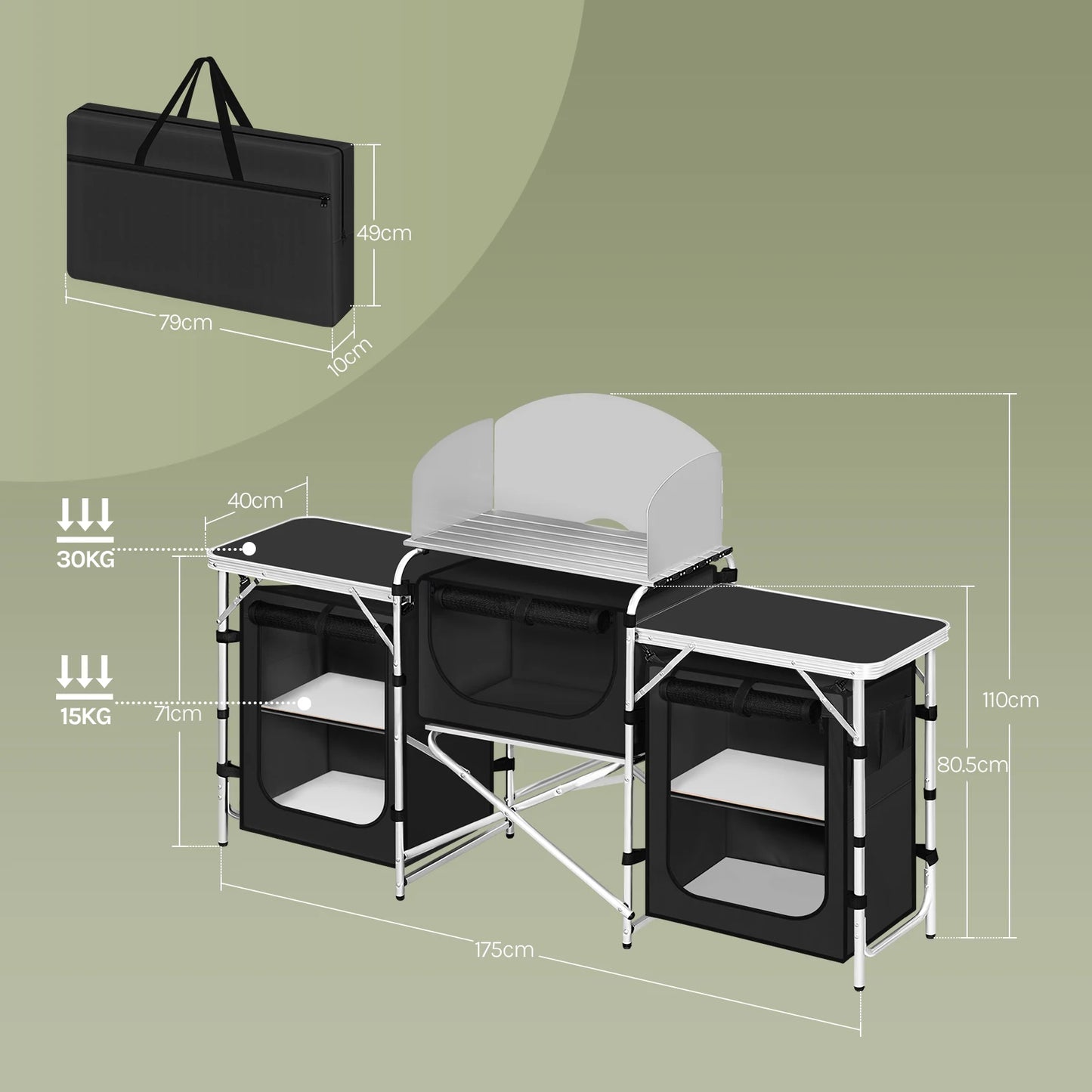 WOLTU Folding Camping Cabinet Aluminium Travel Kitchen with Worktops Storage for Outdoor Picnic BBQ Garden Table with Carry Bag