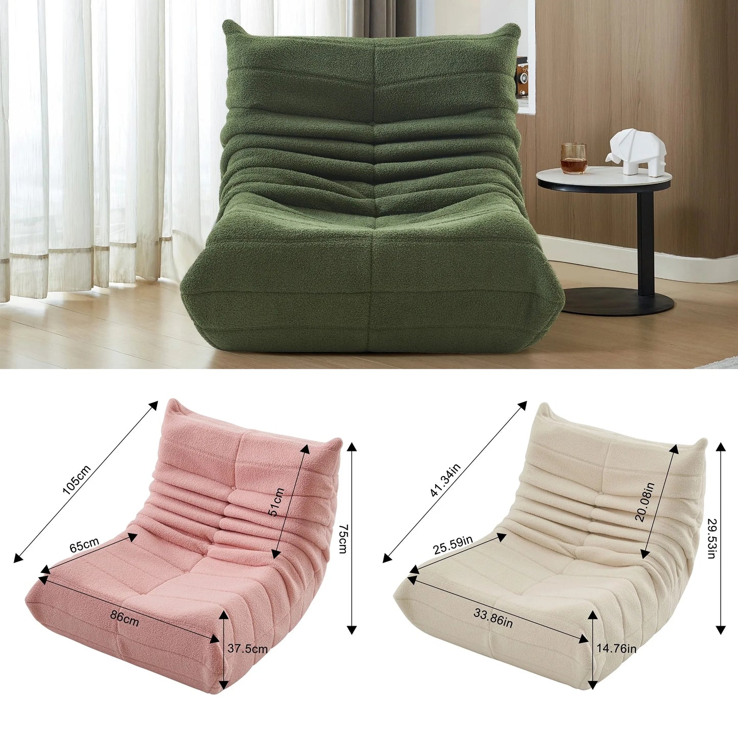 Kunstleren Slaapstoel - 86x65x75cm, Beige + Groen + Rood