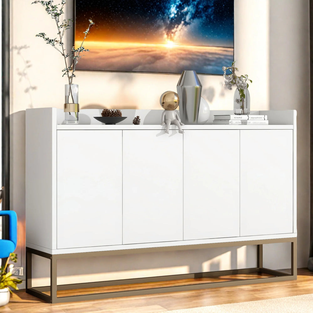 Houten 4-deurs Sidekast - 120x30x80cm, Wit & Zwart
