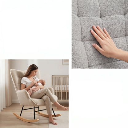 Schommelstoel - Stoffen Bekleding - Lichtgrijs - Comfortabele Rugleuning