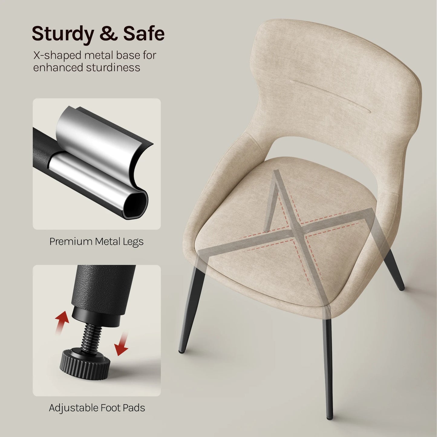 WOLTU 6PCS/SET Kitchen Chairs Dining Chairs Hollow High Back Dining Chair Chenille Upholstered Seat Metal Legs for Living Room