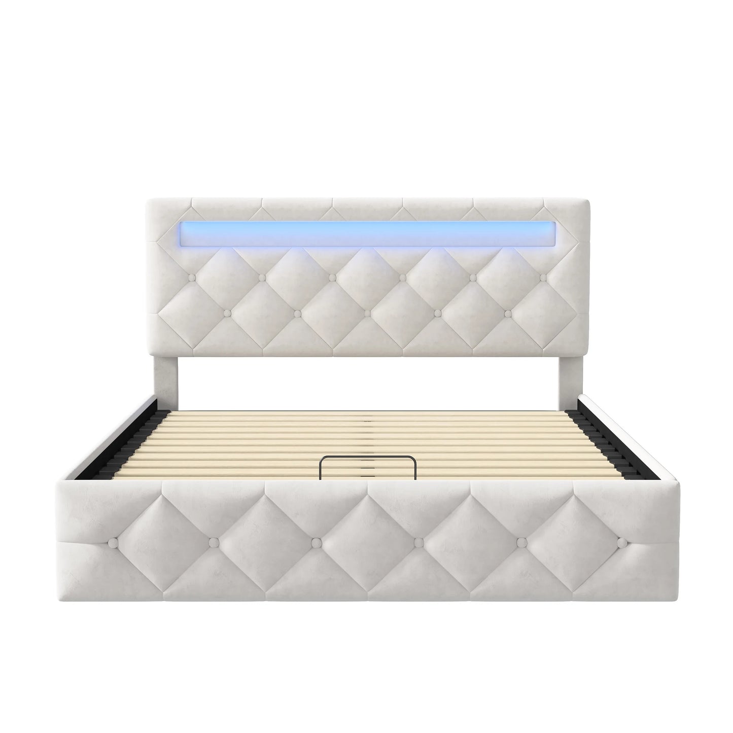 Gestoffeerd Bedframe met LED-verlichting & Hydraulische Opbergruimte - 140 × 200 cm