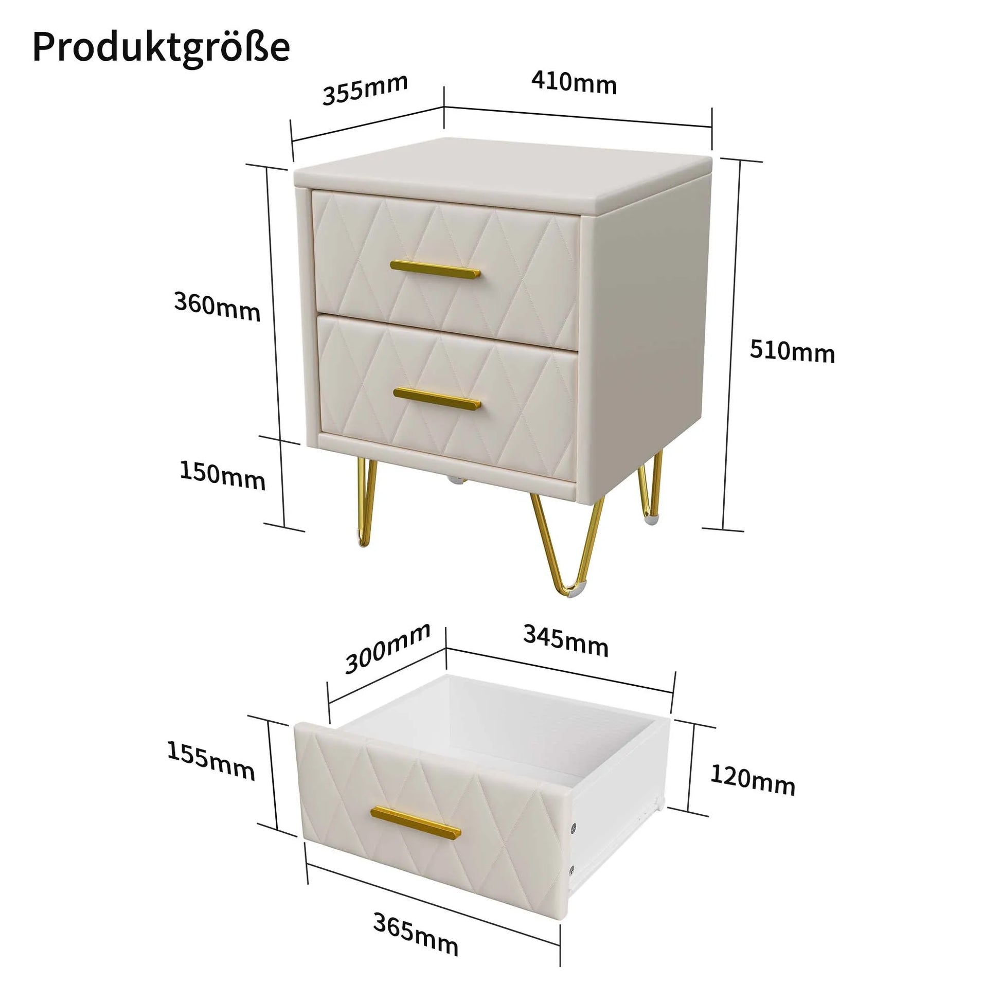 Beige Nachtkastjesset - 2 Stuks - Kunstleren Bekleding, 2 Laden, Modern Design