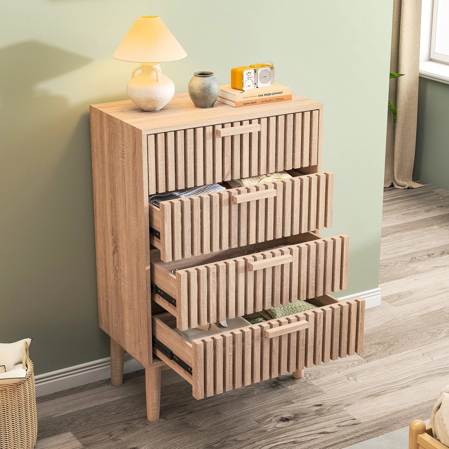 Houten Ladekast - 4 of 6 Laden - Houtlook of Walnoot, 60 × 34 × 91 cm / 100 × 34 × 73 cm