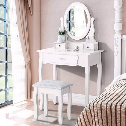 Make-up Tafel - Set met Spiegel en Stoel - 3 Laden - Wit
