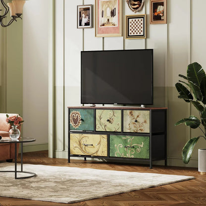 Ladekast - 5 Lades - Vintage Houtlook - Zwart Metalen Frame