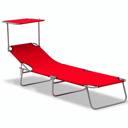 Loungestoel - Verstelbaar - Met Zonwering - Rood