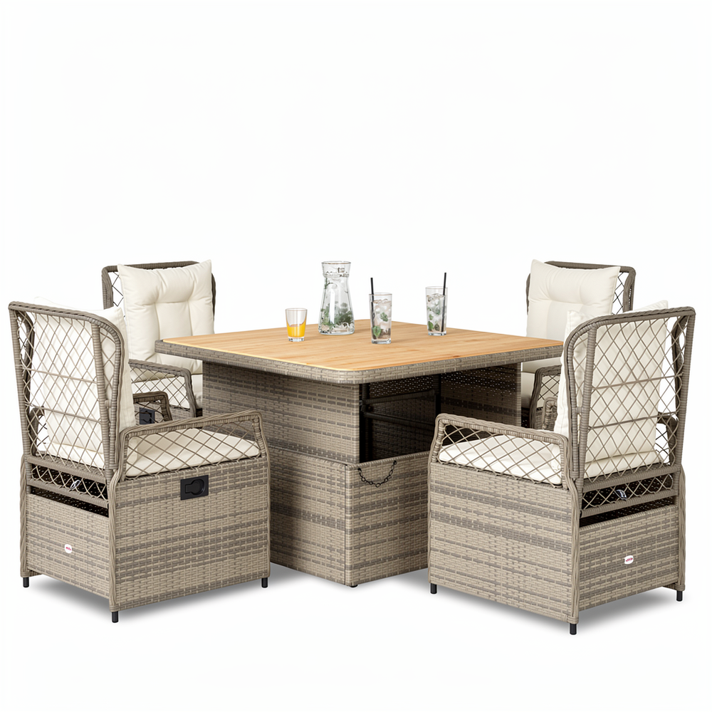 4-Persoons Tuinset - Verstelbare Tafel - Beige