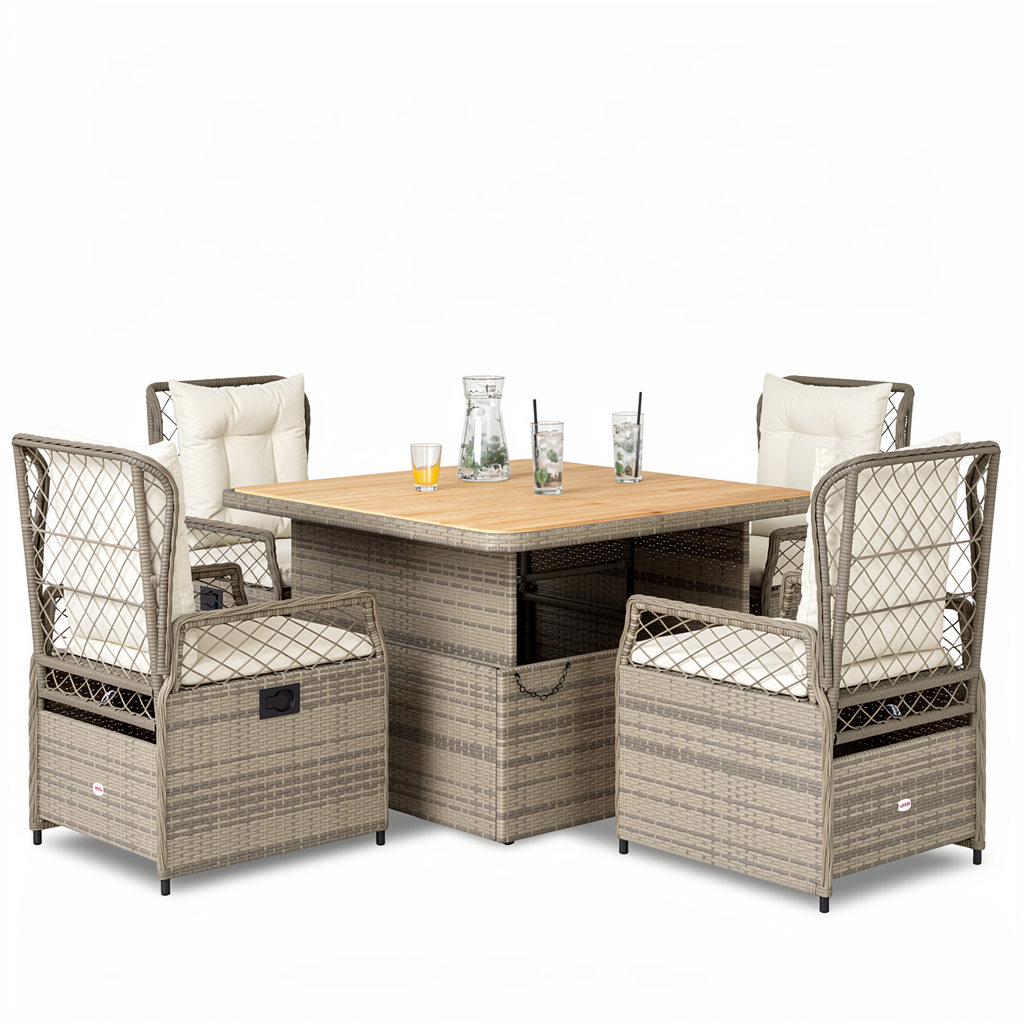 4-Persoons Tuinset - Verstelbare Tafel - Beige